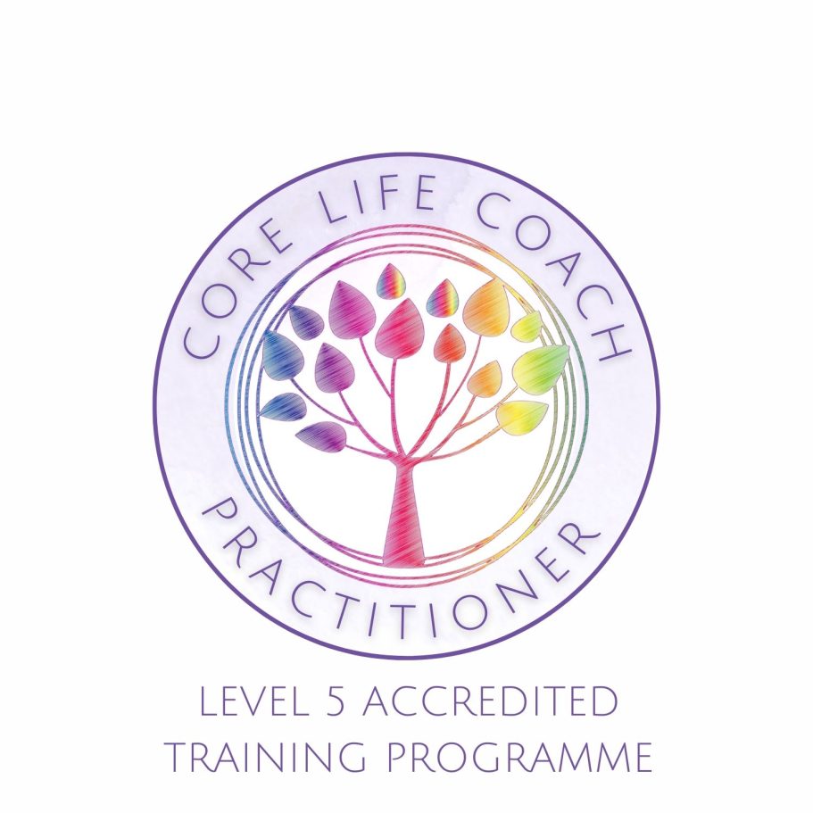 Coaching Accreditation Logo featuring a colourful tree with text for Core Life Coach Practitioner training programme.