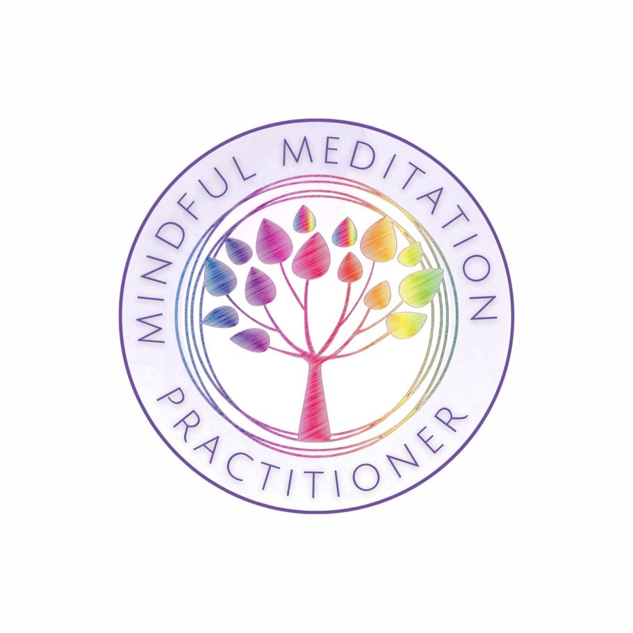 Mindful meditation Accreditation Logo featuring a vibrant tree with colourful leaves and the text "Mindful Meditation Practitioner."