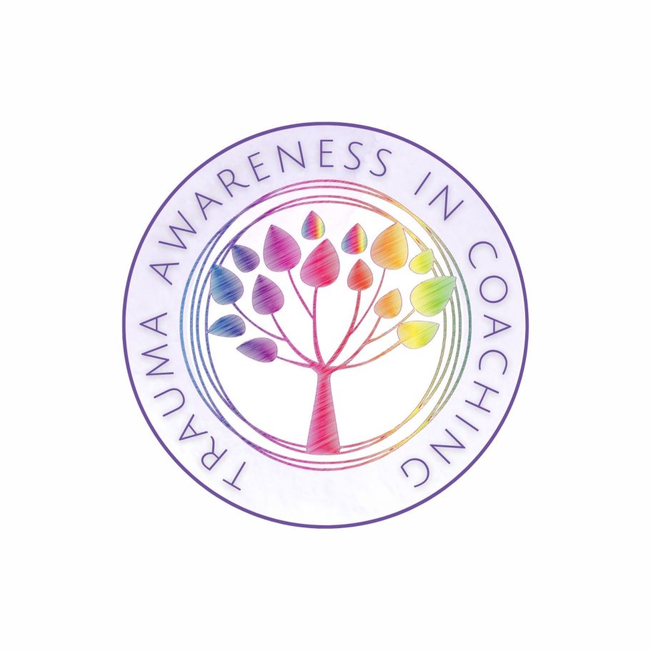 Trauma awareness coaching Logo featuring a colourful tree with the text "Trauma Awareness in Coaching" around it.